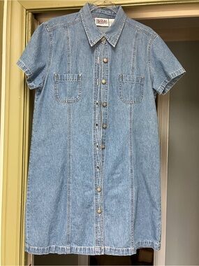 bill blass Light Blue Denim Short-Sleeve Midi Shirt Dress